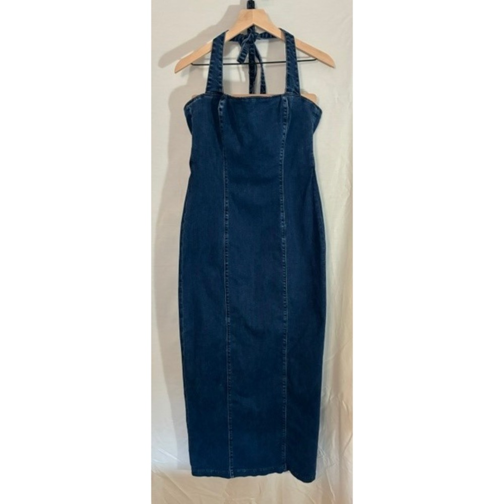 Reformation Jeans Evita Denim Halter Midi Dress size 10
